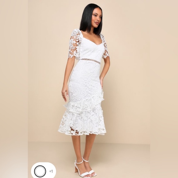 NWT! Lulus White Lace Midi Dress-M - Picture 2 of 5